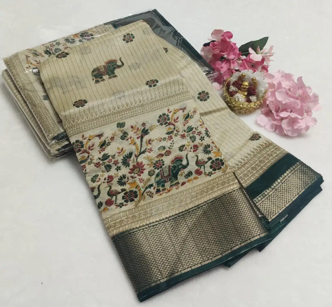 Kalamkari Peacock Floral Border Cotton Saree